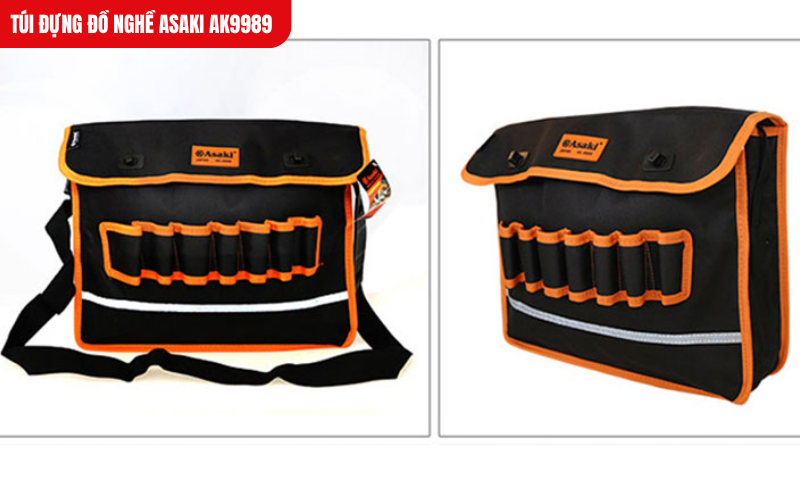 Túi đựng đồ nghề Asaki AK9989 chất liệu sợi đặc biệt bền chắc, chống thủng, 7 ngăn thông minh, đeo chéo tiện lợi