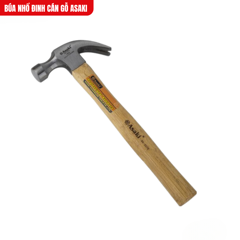 Búa nhổ đinh cán gỗ Asaki chất liệu từ thép carbon bền bỉ, 2 đầu đa năng, chống gỉ sét, thiết kế gọn nhẹ tiện lợi