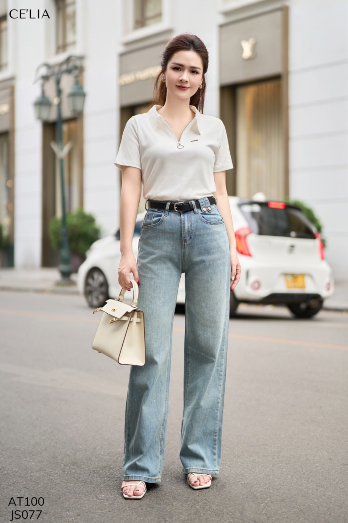 Quần jeans ống rộng đính đá 6117