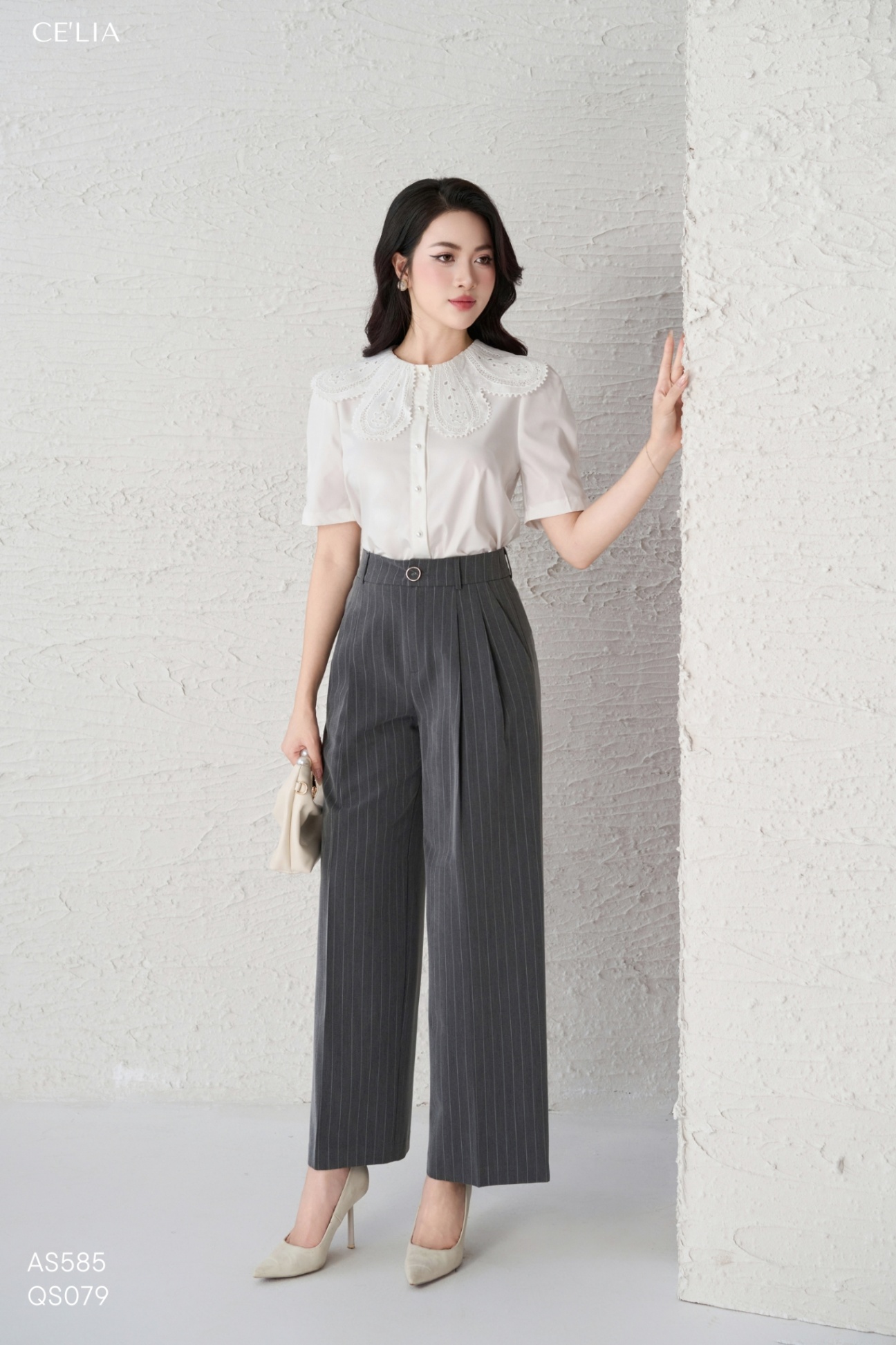 Quần suông kẻ cúc viền M92
