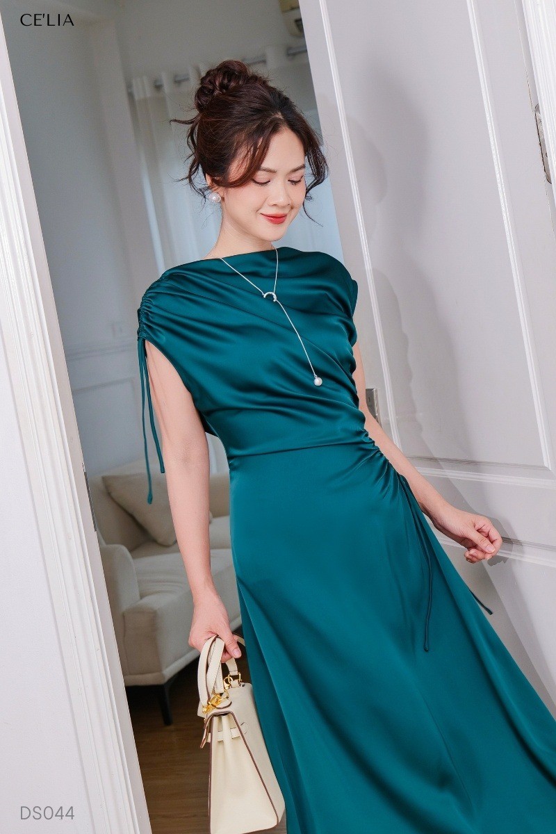 Váy lụa dây rút sườn