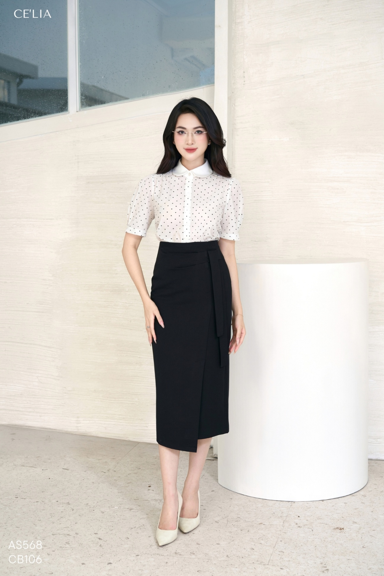 Chân váy bút chì phối nơ 2519