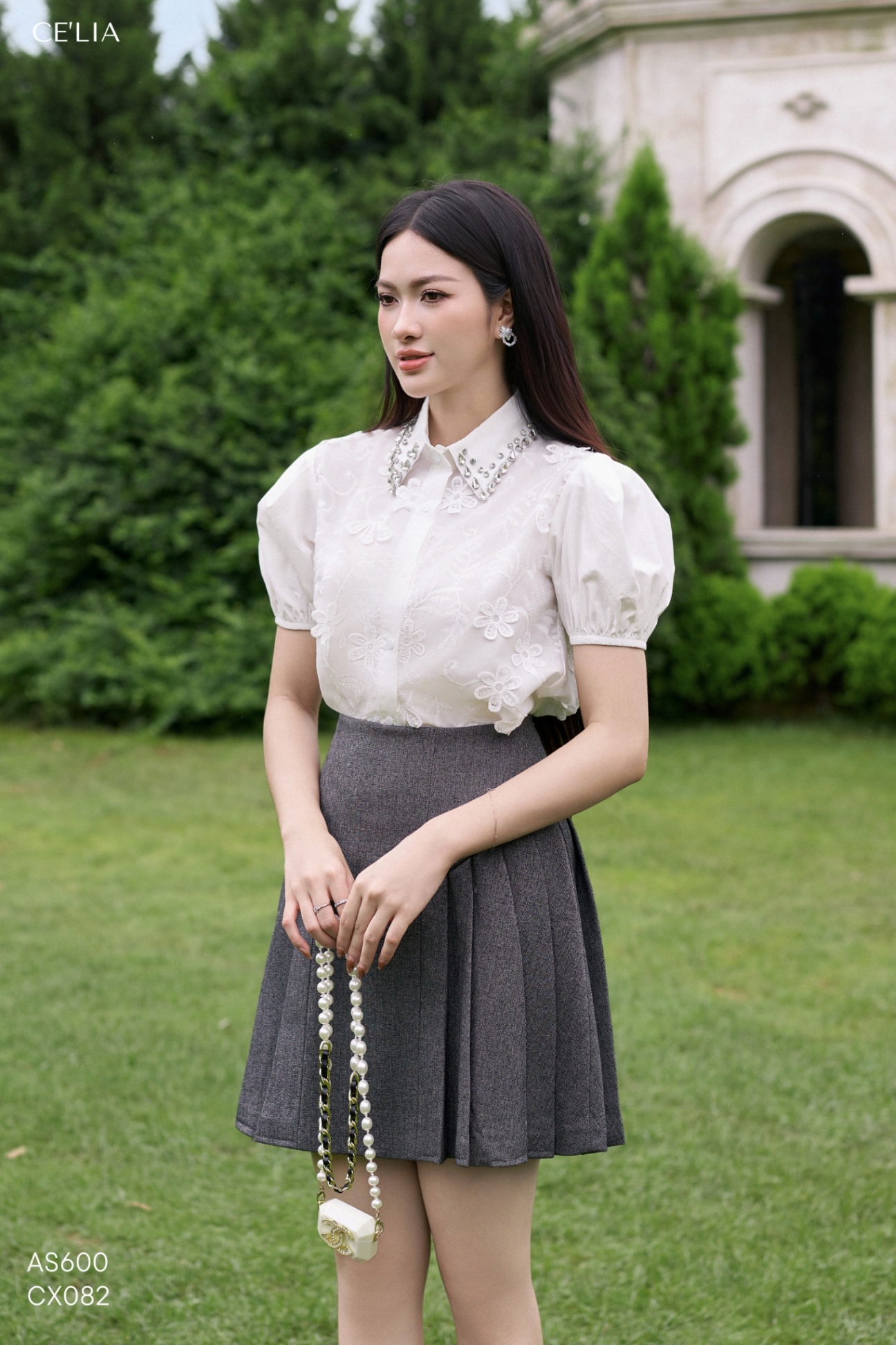 Chân váy dập ly chéo