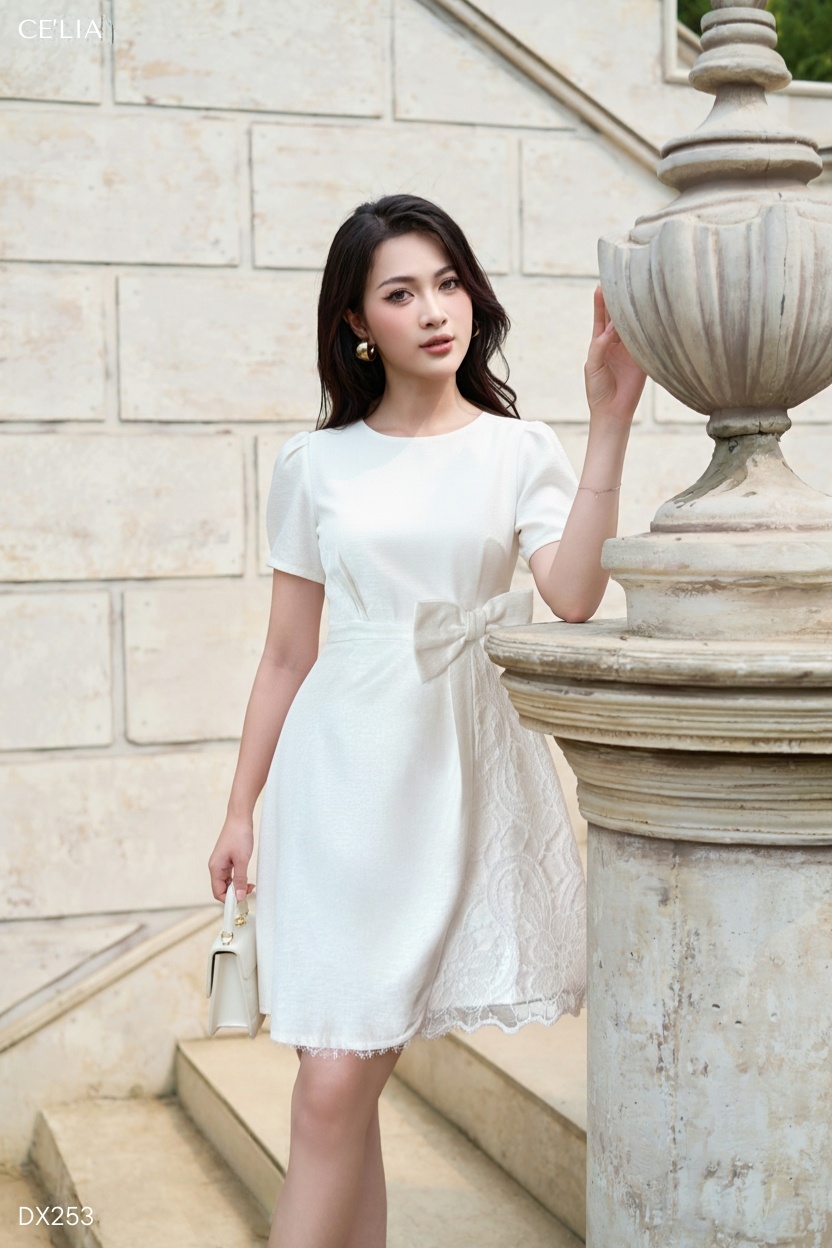 Đầm tapta phối ren nơ