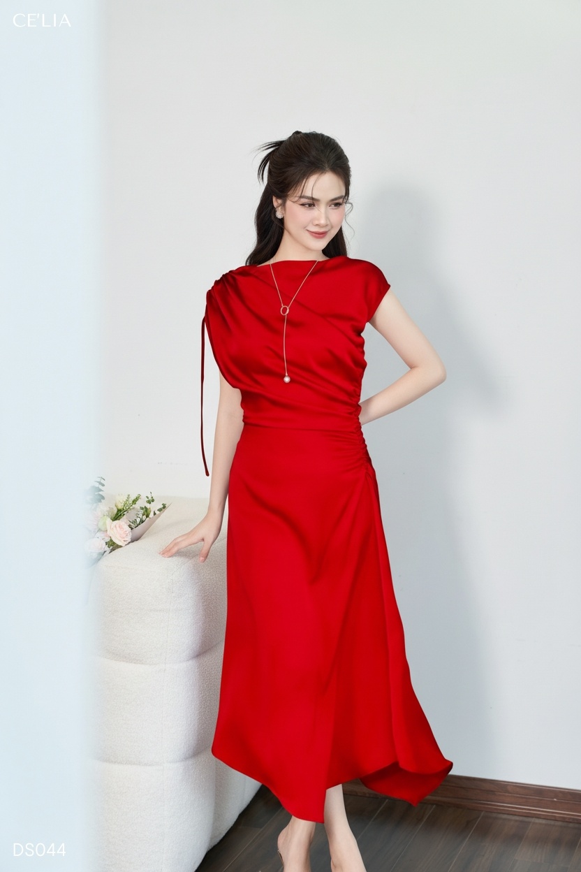 Váy lụa dây rút sườn