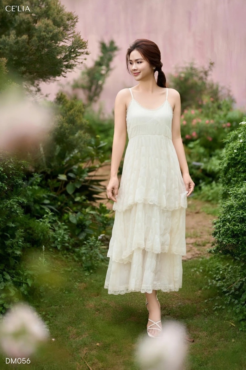 Đầm maxi thô phối ren 3 tầng 9902