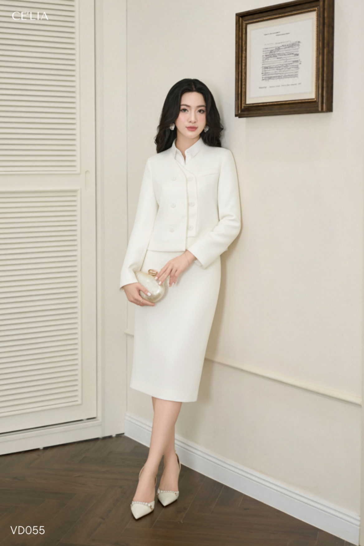 Vest dạ cổ tròn 2 vạt xếp