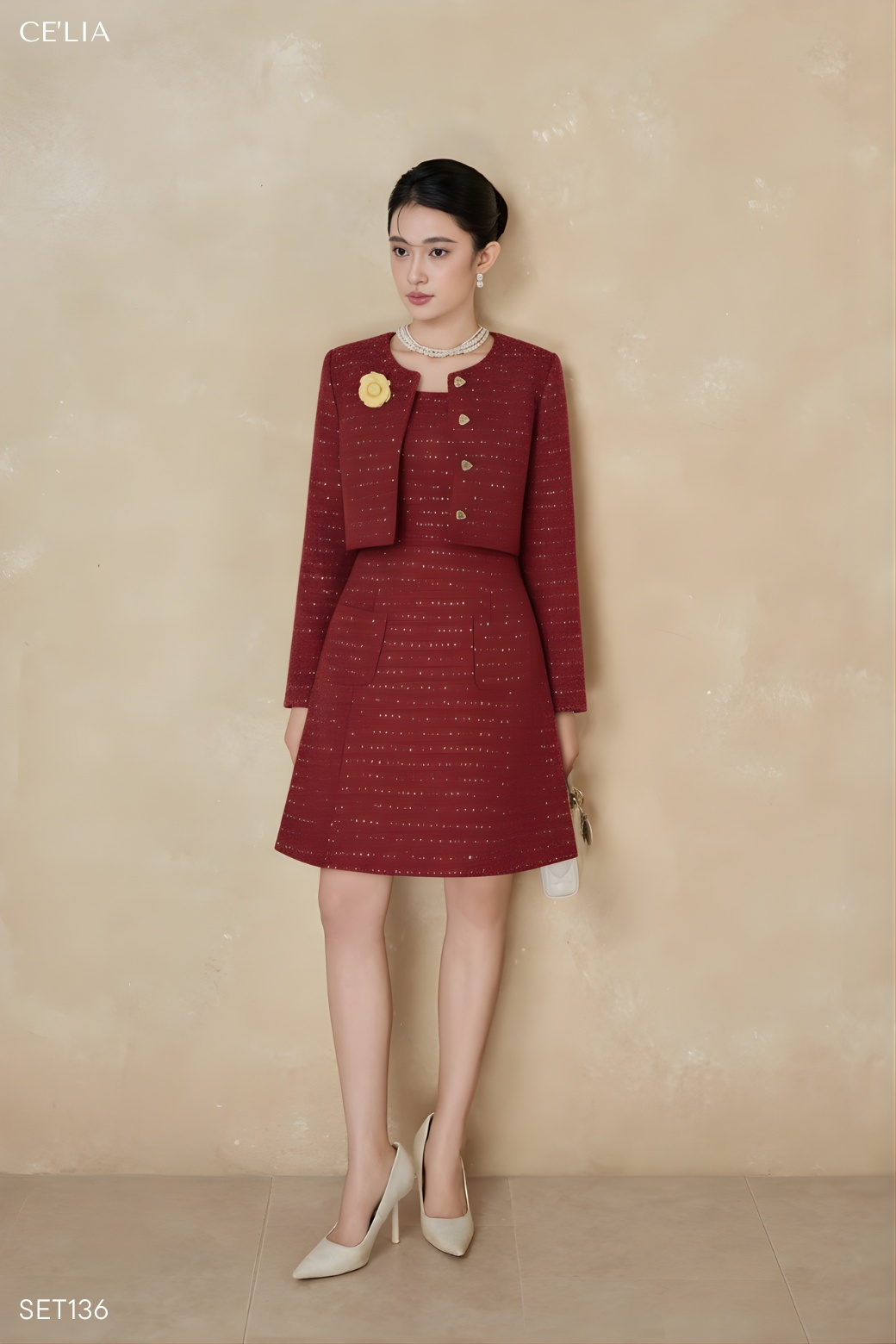 Set tweed 2 dây và khoác 4 cúc