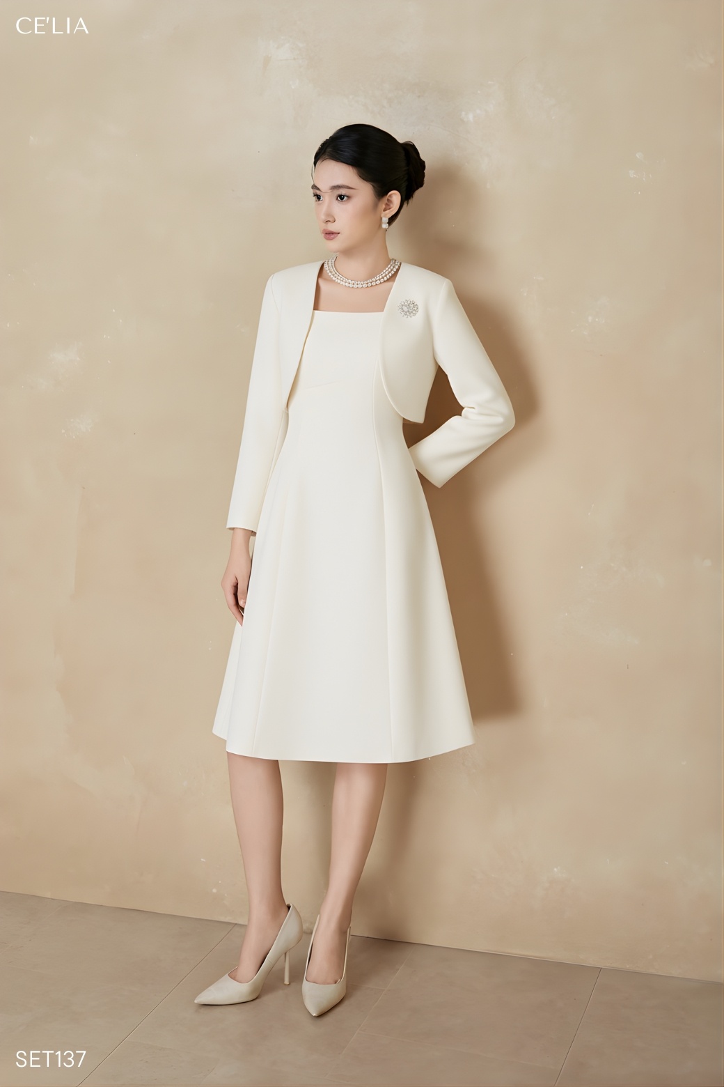 Set tweed đầm 2 dây, khoác pk đá V80
