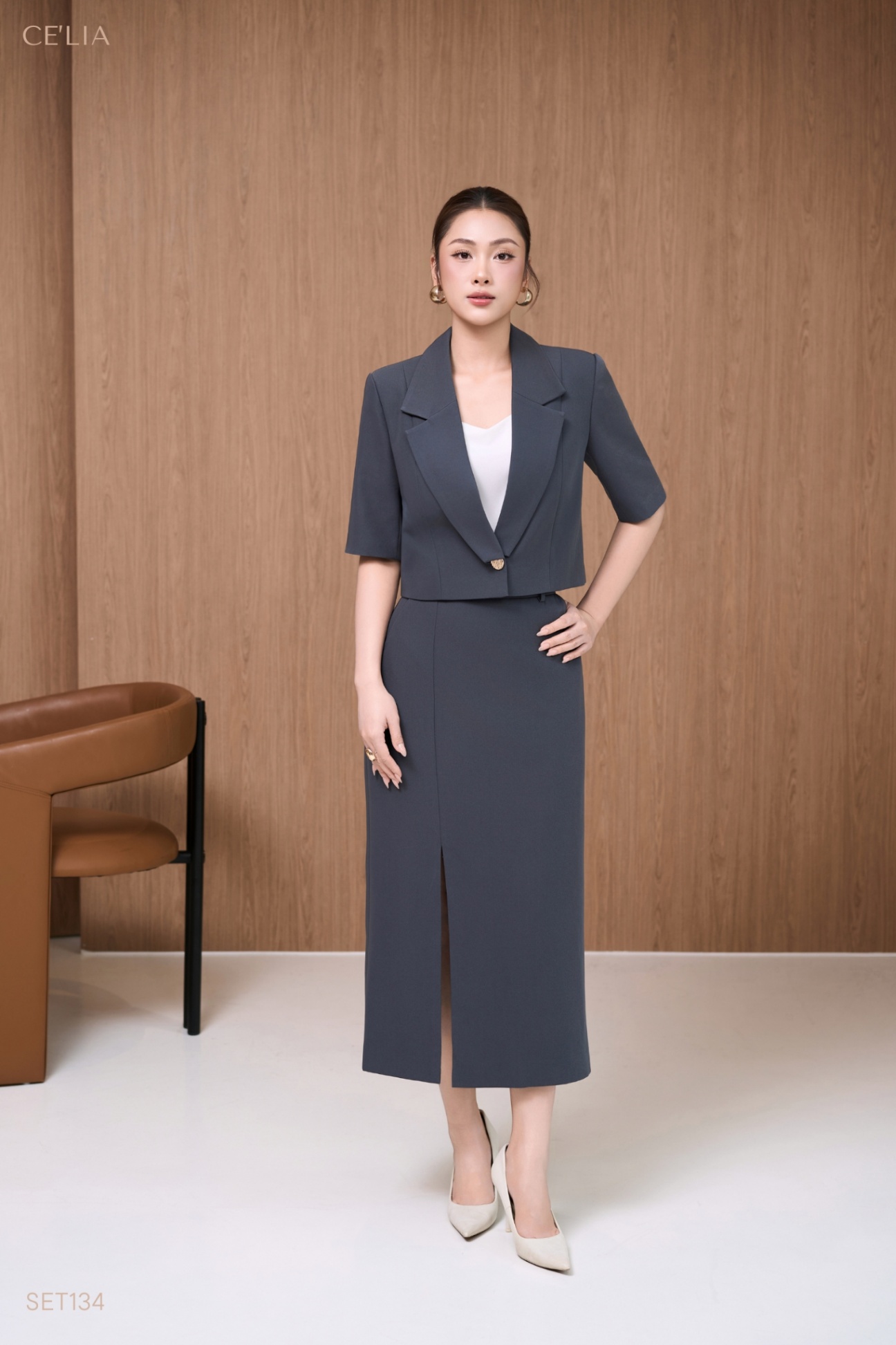 Set vest ngắn, chân váy A sx
