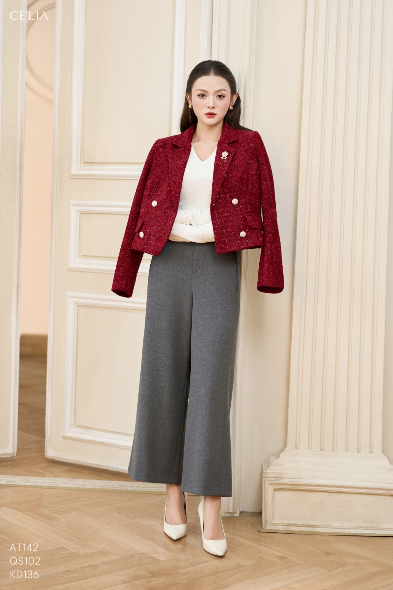 Khoác dạ cổ vest dáng ngắn HDKG