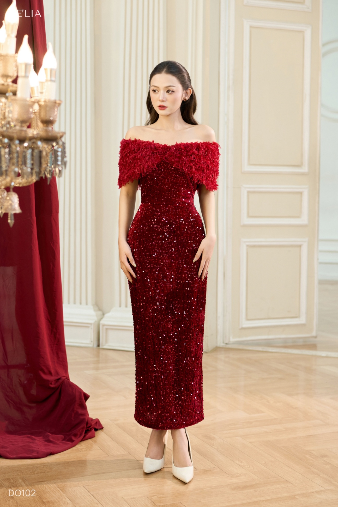 Đầm tiệc đính lông