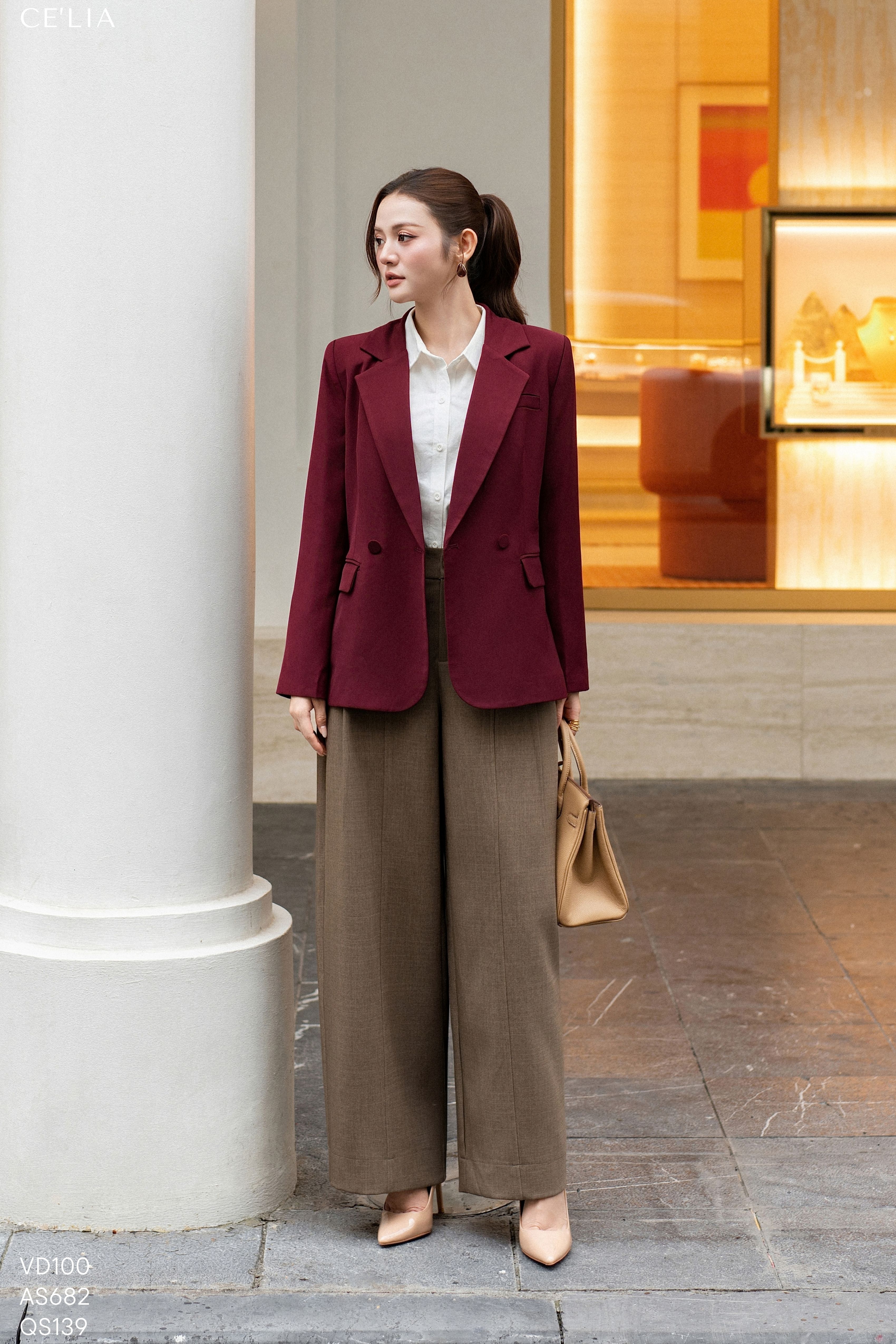Blazer 2 cúc bọc dáng eo