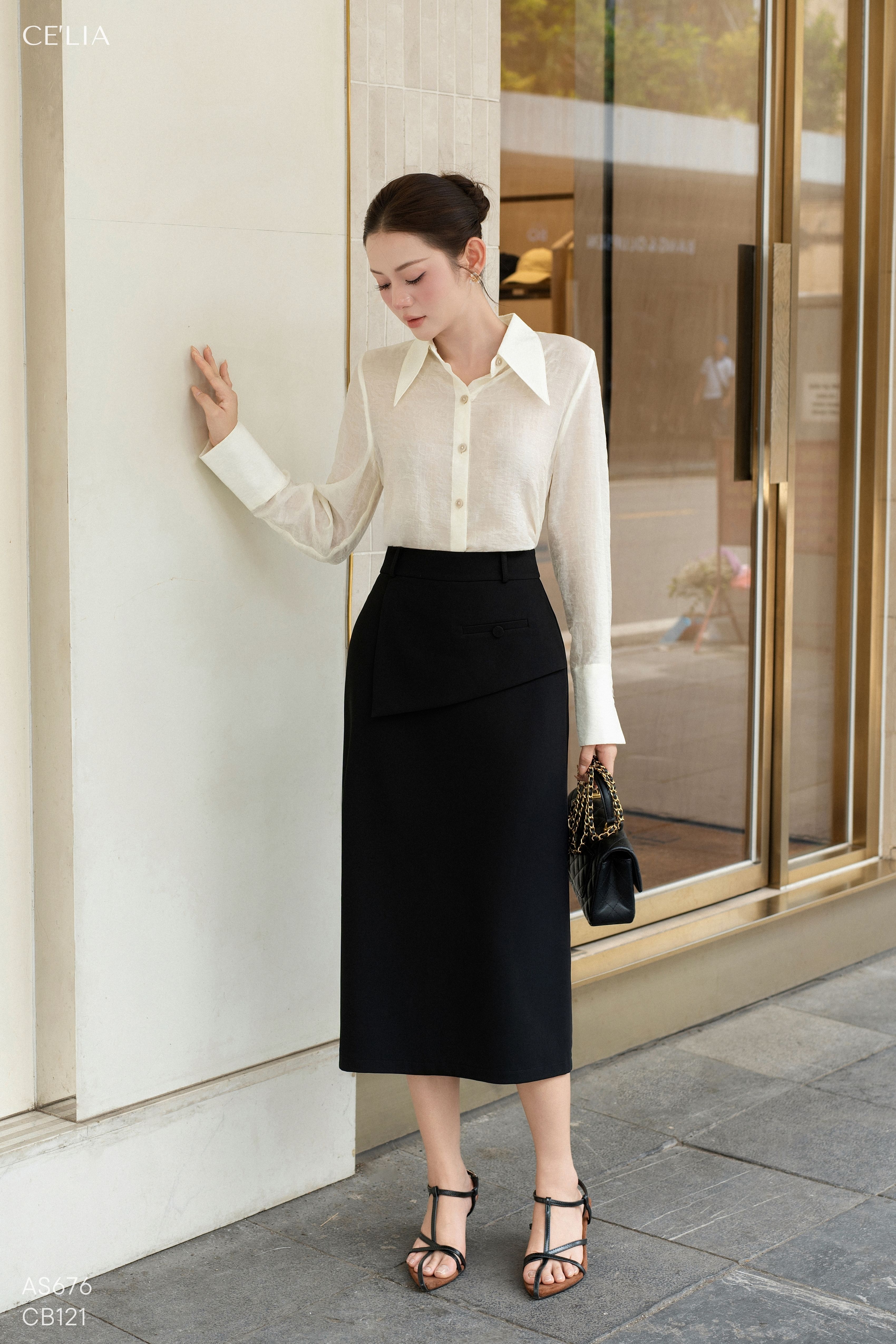 Chân váy peplum 1 khuy