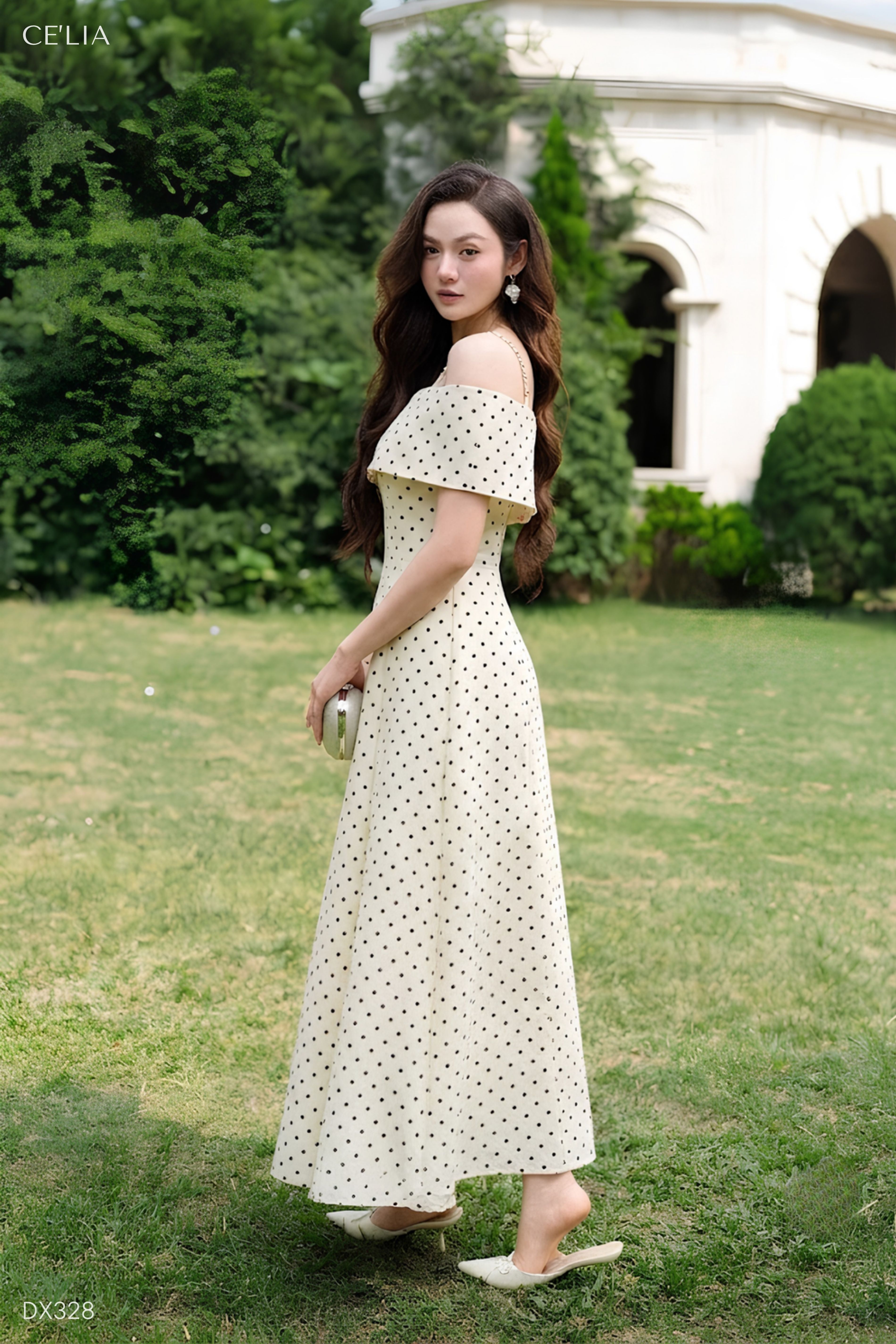 Đầm 2 dây chấm bi