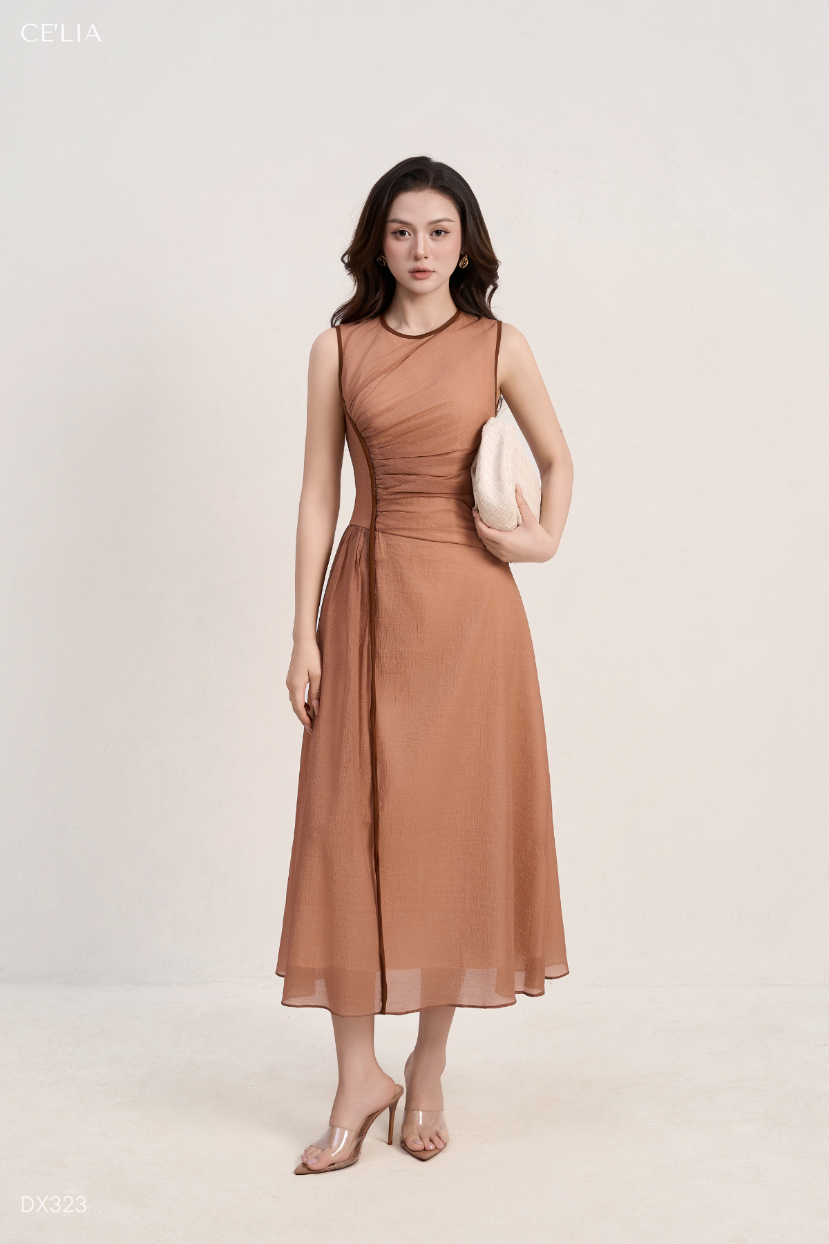 Đầm tơ phối viền