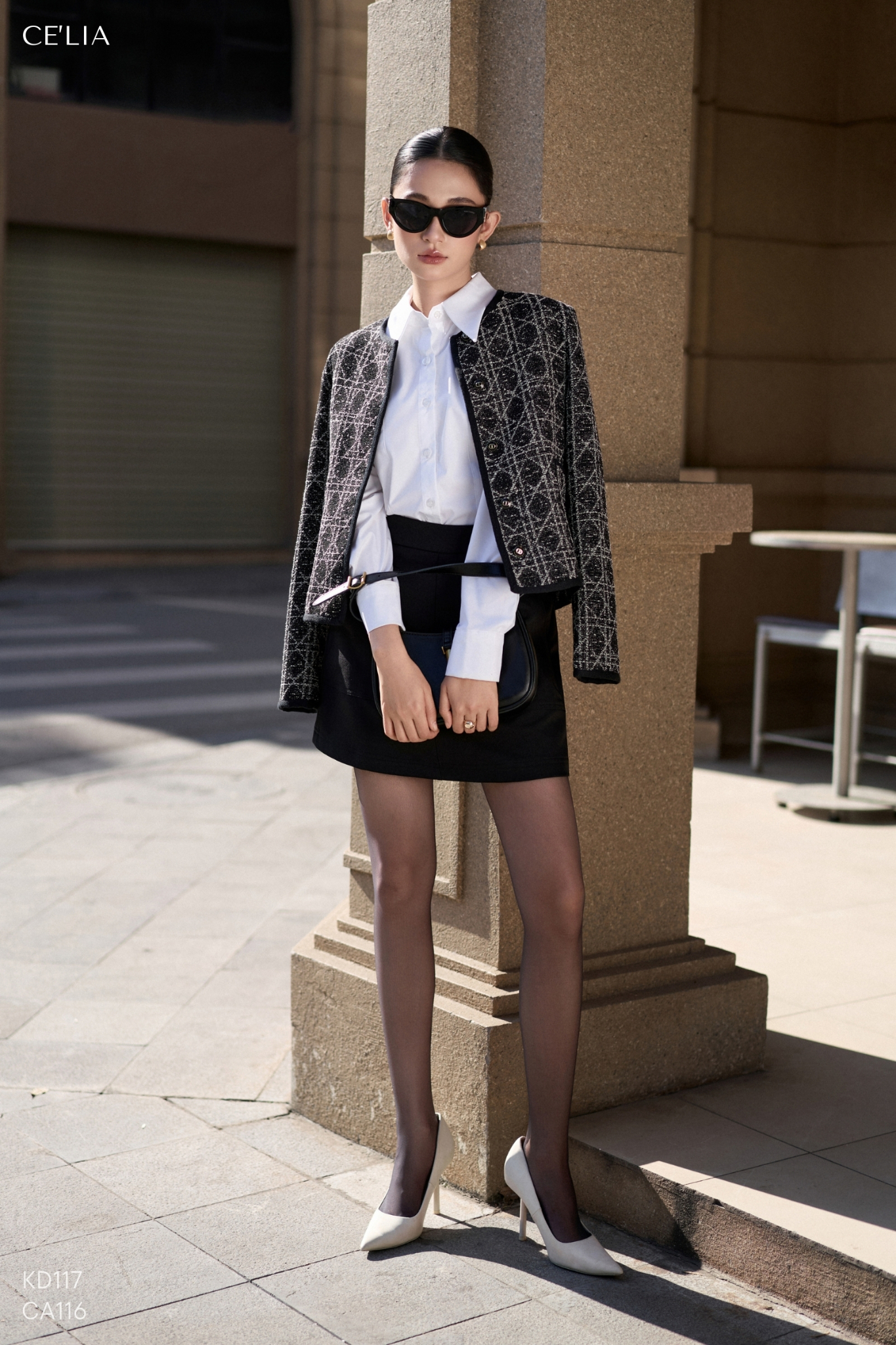 Khoác tweed kẻ khuy CD 3494