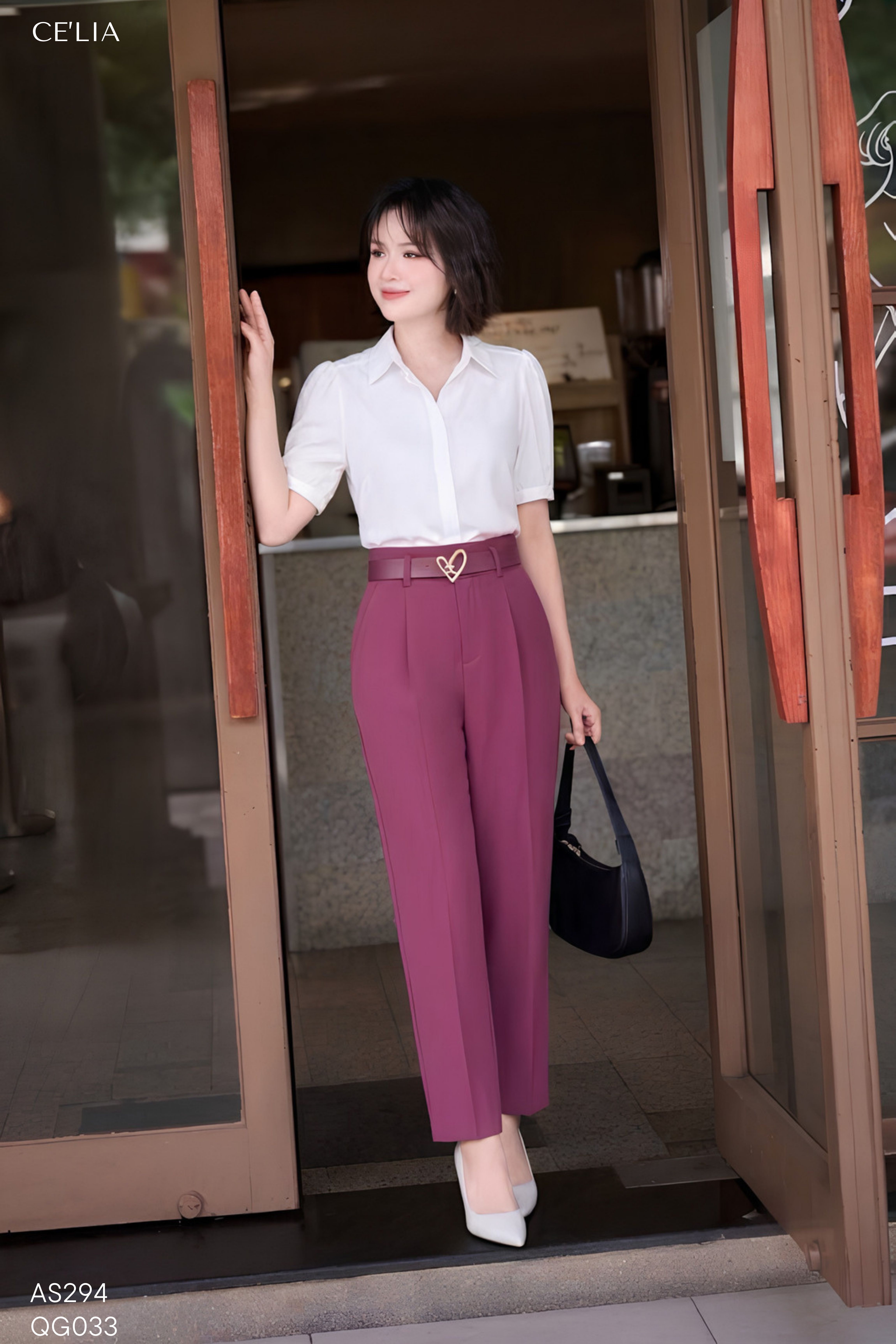 Quần baggy cạp cao kèm đai