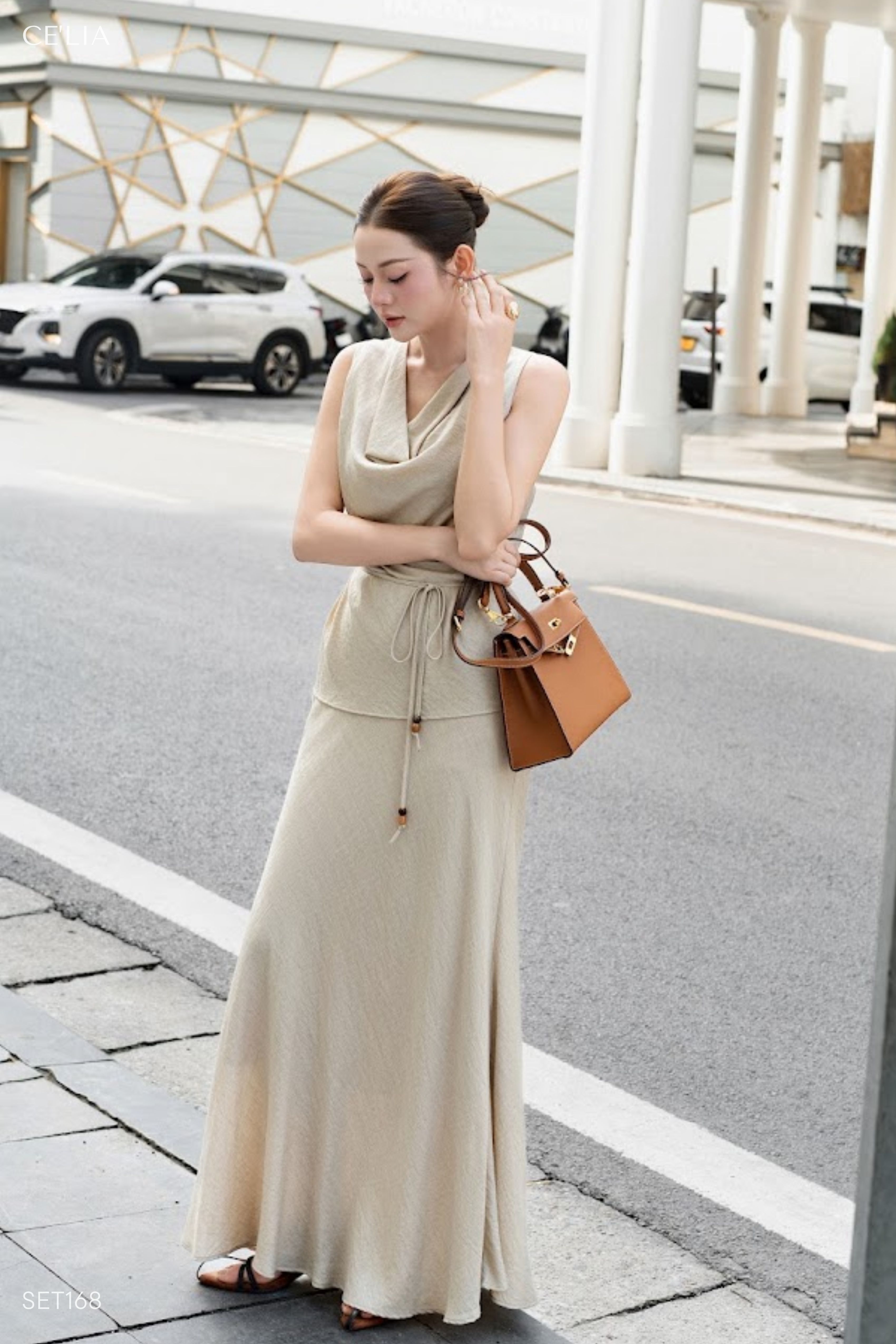 SET linen latte cổ đổ cv đuôi cá