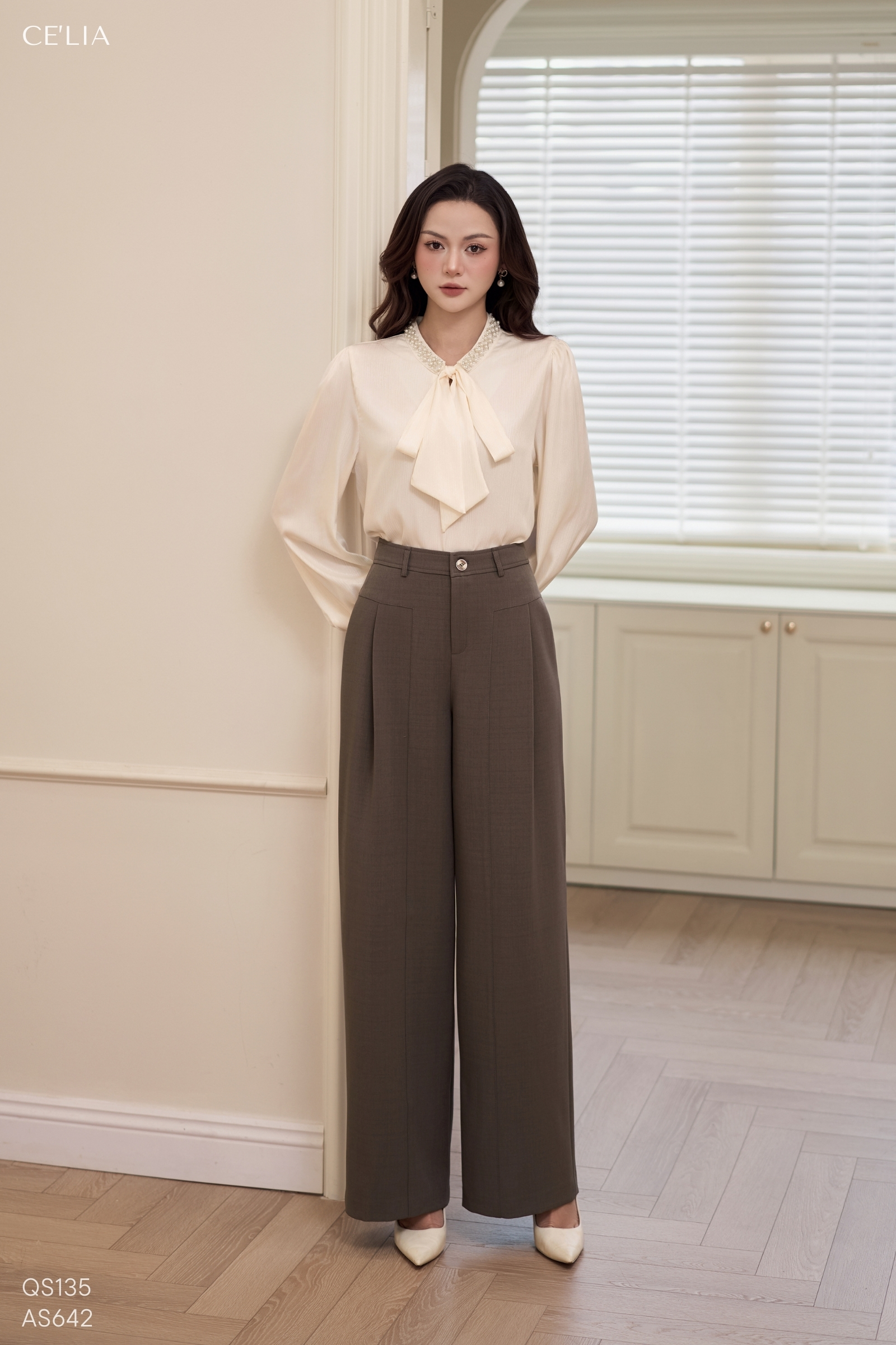 SM lụa cổ nơ đính cườm 6288