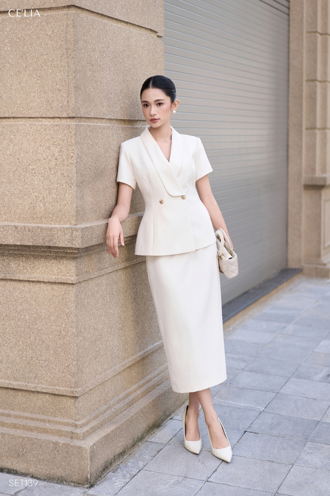Set vest ngắn tay 2 cúc đồng