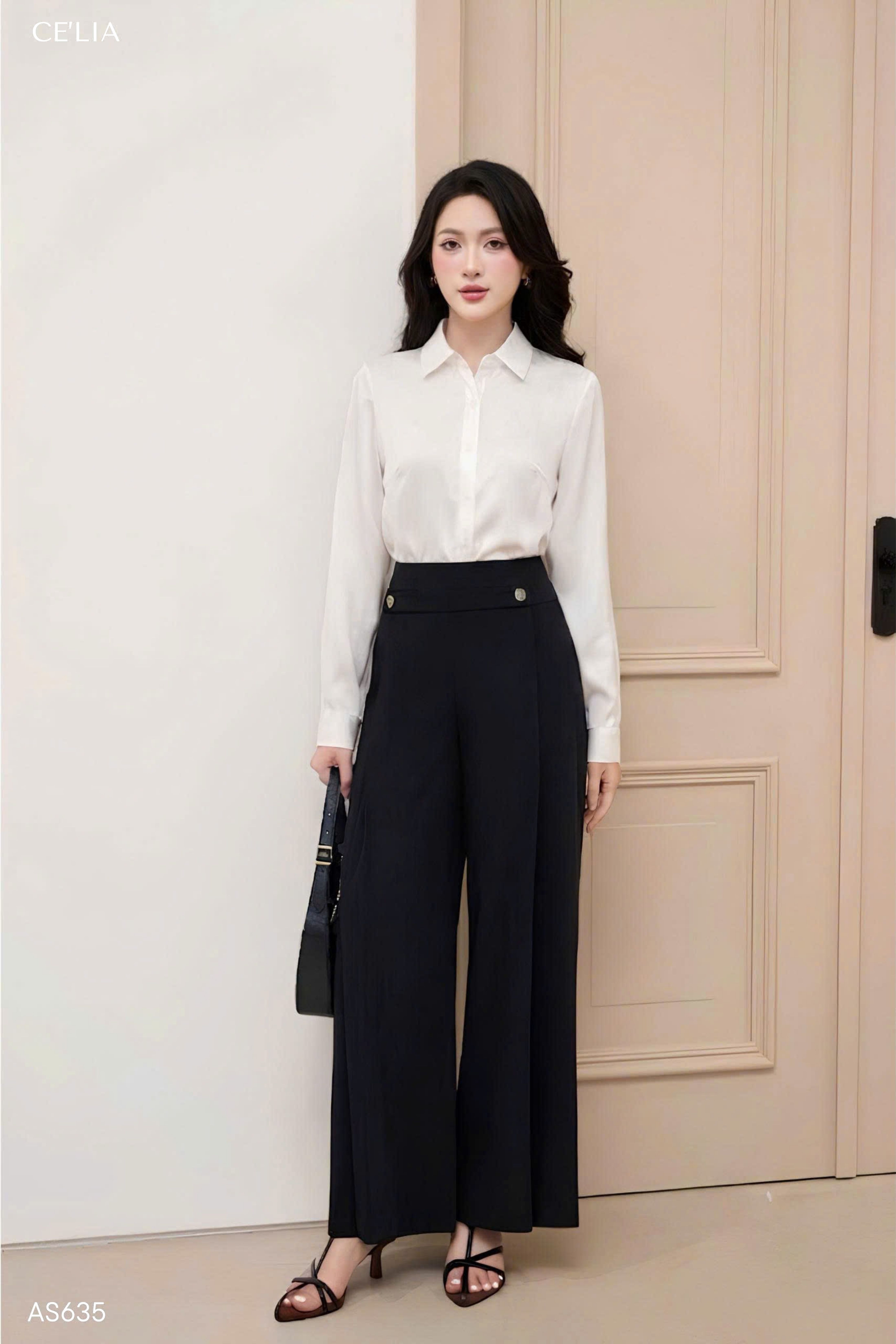 Sơ mi lụa cổ đức chiết eo