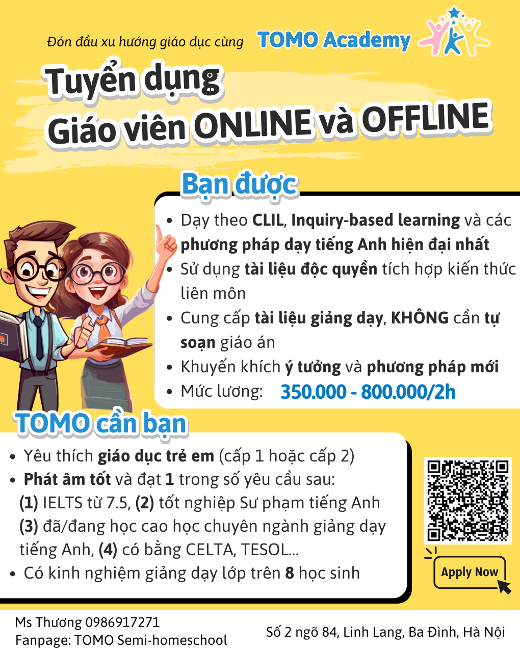 TUYỂN DỤNG GIÁO VIÊN TIẾNG ANH ONLINE/ OFFLINE