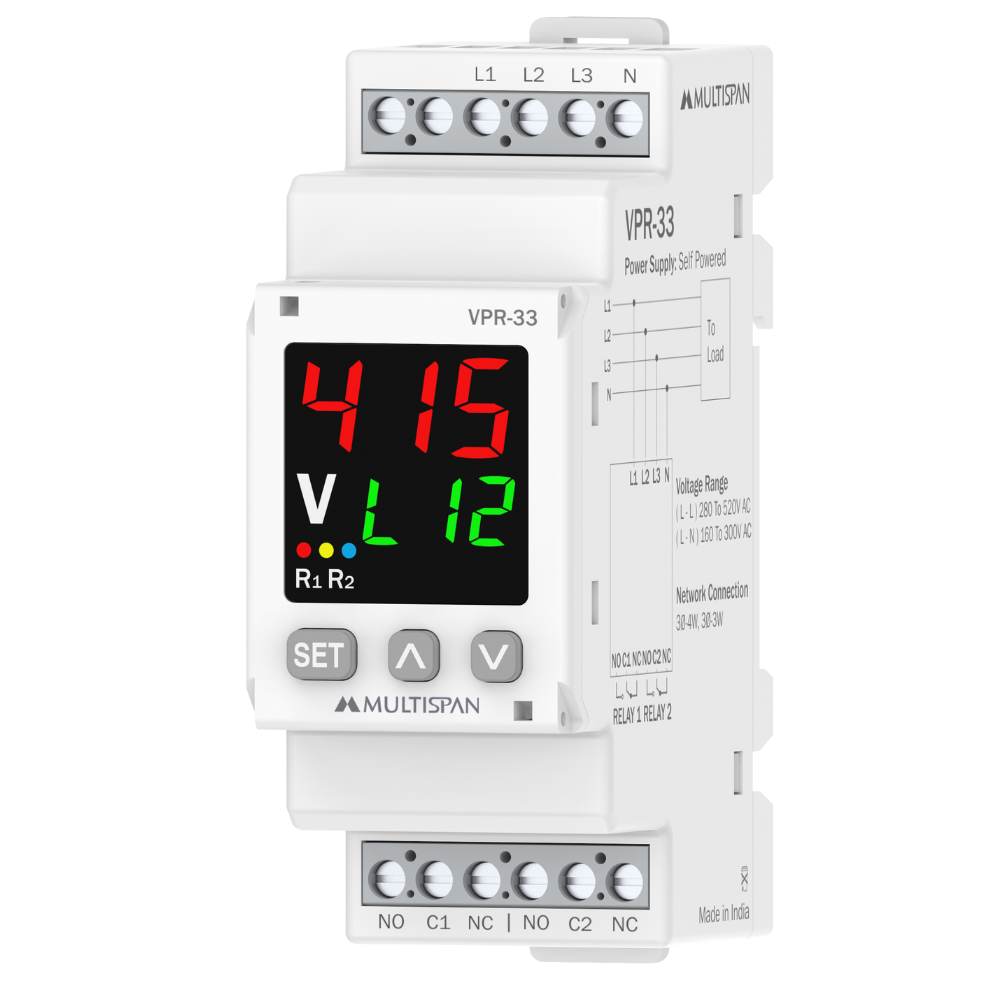 Relay bảo vệ điện áp & pha 3 pha 2 ngõ ra, mã VPR-33