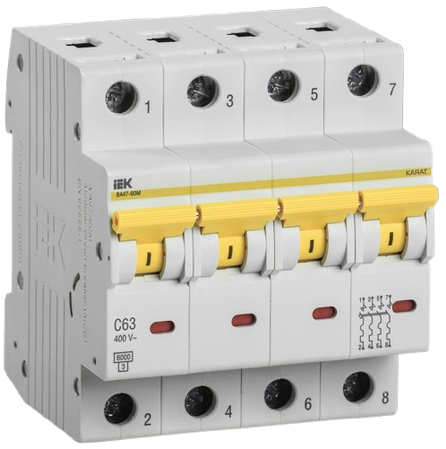 Aptomat tép (MCB VA47-60M) 6 - 63A, 1 - 4 cực, dòng cắt 6kA, VA47-60M IEK