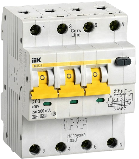 Aptomat chống giật, quá tải (RCBO) 6 - 63A, 2 - 4 cực, dòng cắt 6kA, dòng rò 10 30 100 300 mA, AVDT32-34 IEK