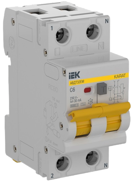 Aptomat chống giật, quá tải (RCBO) 6 - 63A, 2 cực, dòng cắt 6kA, dòng rò 10 30 100 mA, AVDT32EM IEK