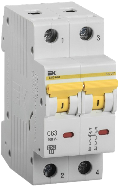 Aptomat tép (MCB VA47-60M) 6 - 63A, 1 - 4 cực, dòng cắt 6kA, VA47-60M IEK
