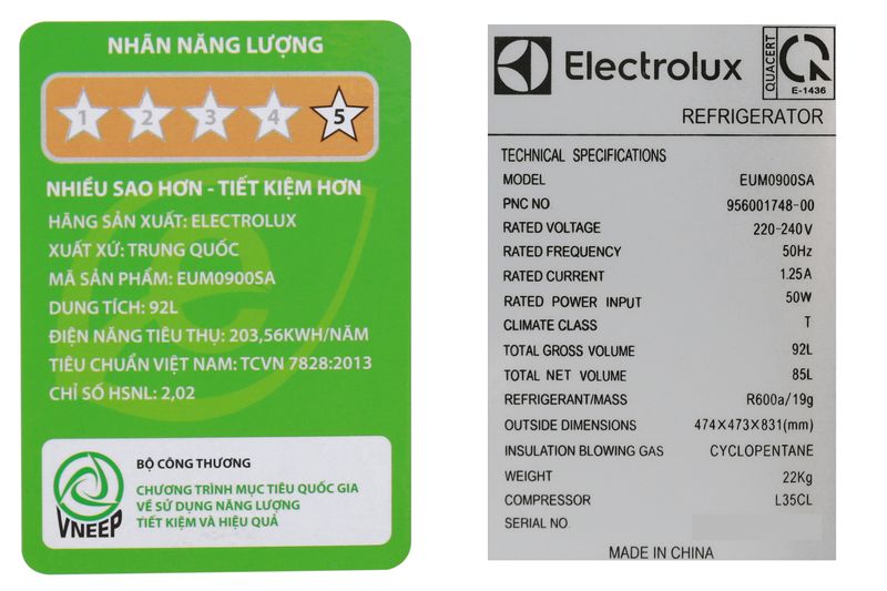 Tủ lạnh Electrolux EUM0900SA