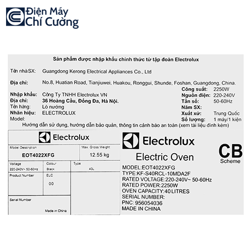 Lò nướng Electrolux 56 lít EOT5622XFG