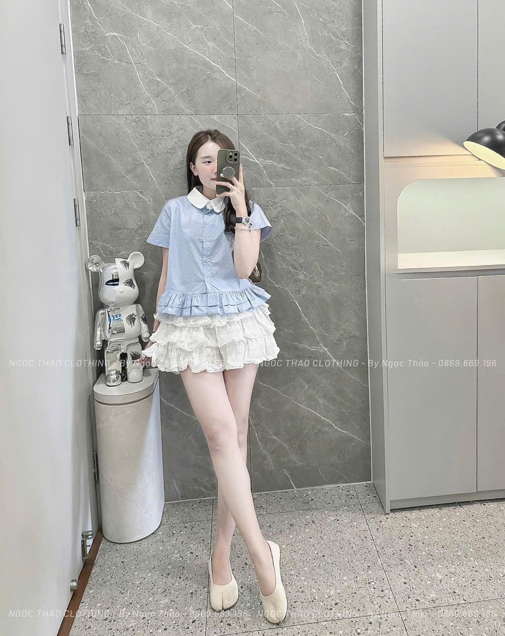 MĐ# SƠ MI CHẤM BI CỔ TRẮNG
