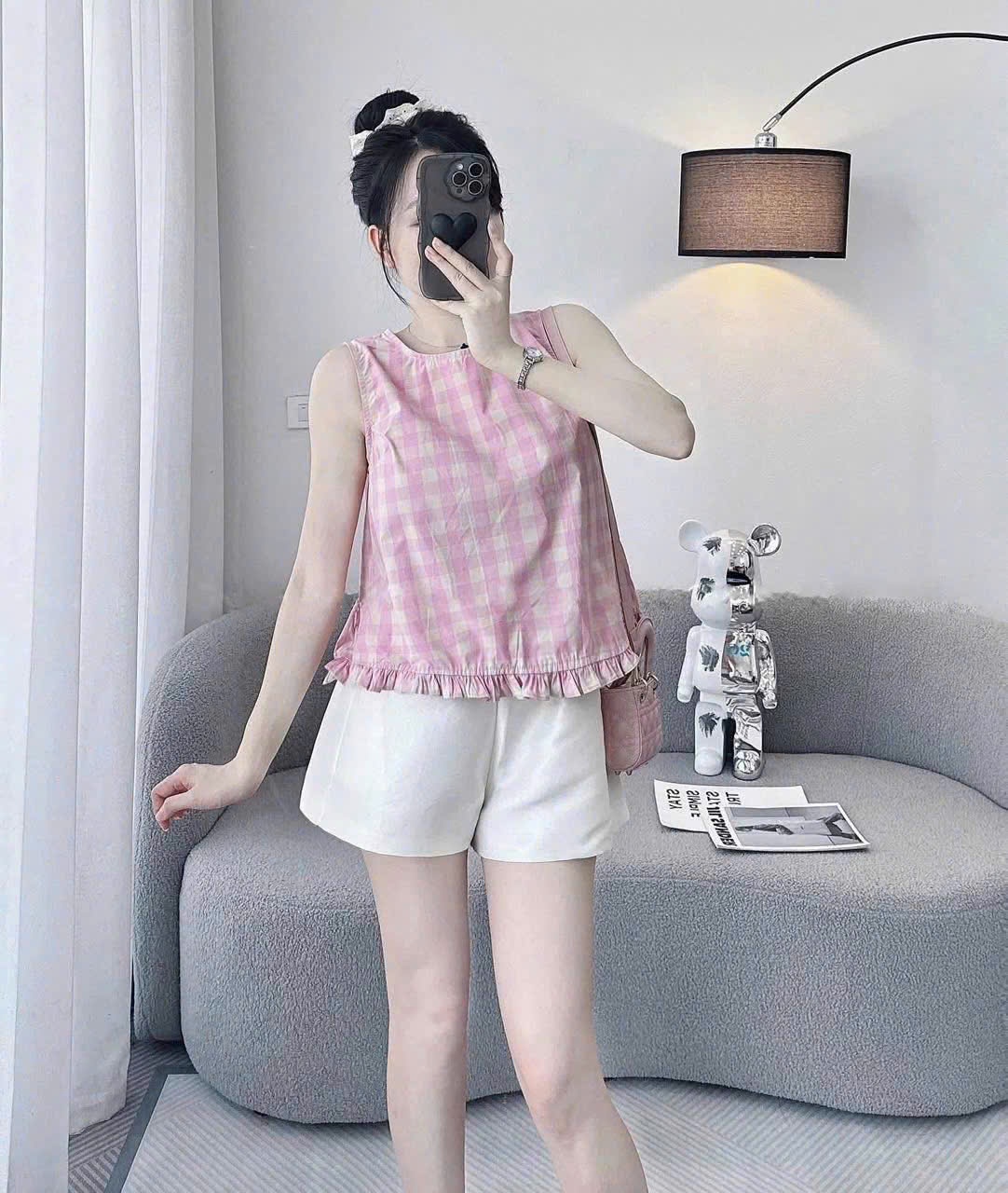 MĐ# SET ÁO HỒNG KẺ MIX SHORT