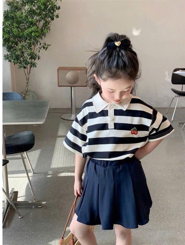 L# SET POLO KẺ THÊU CHERRY