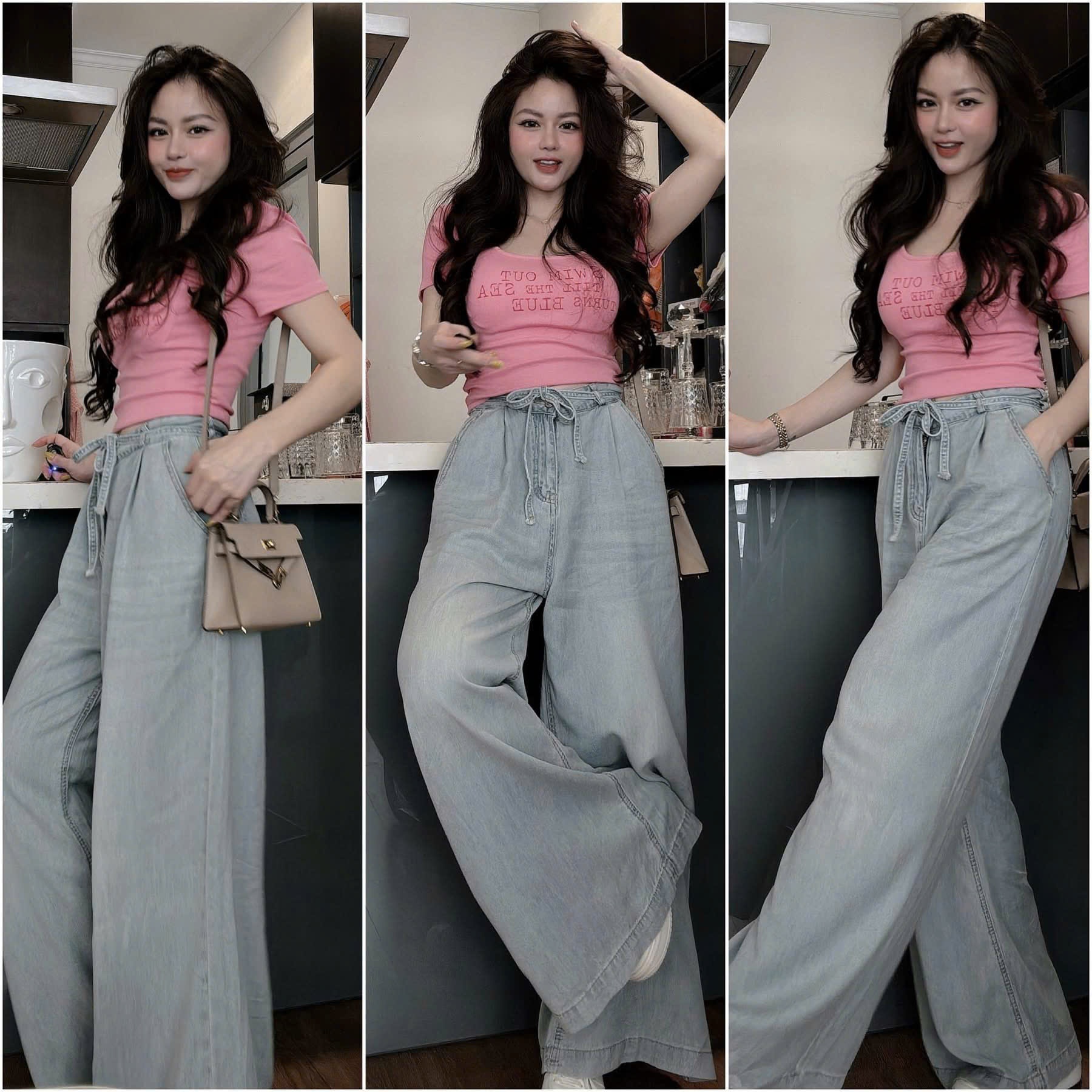 SA# ÁO HỒNG QUẦN JEAN DÀI