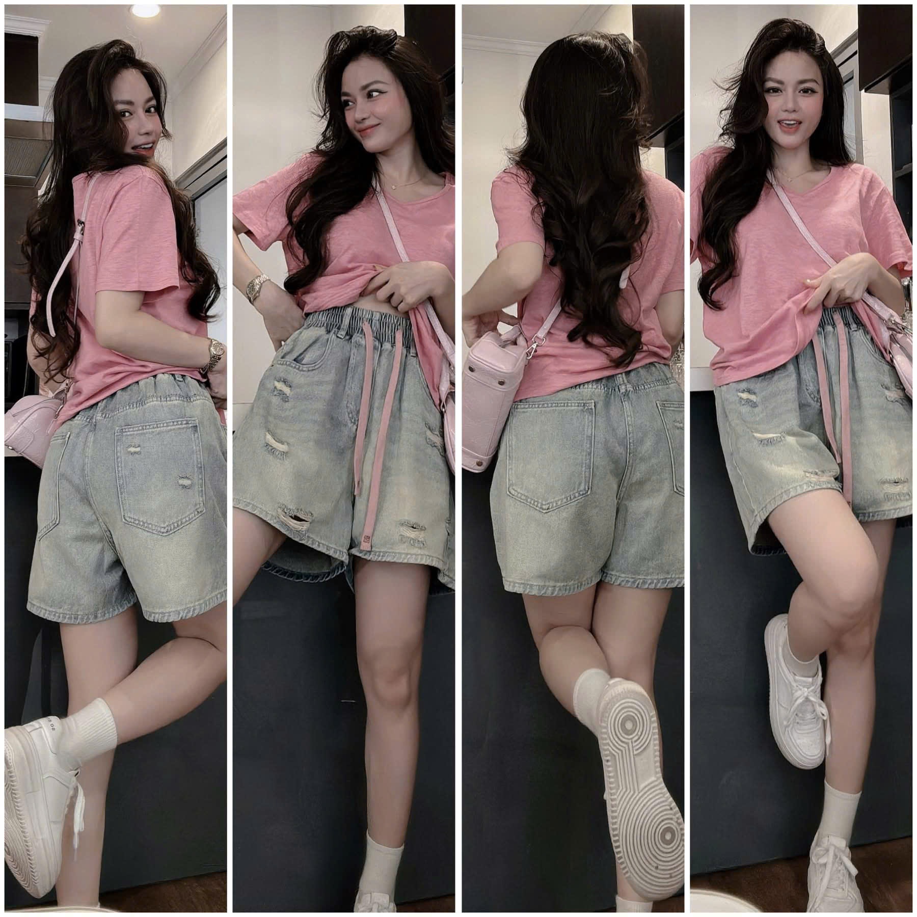 SA# SET ÁO HỒNG SHORT LỬNG