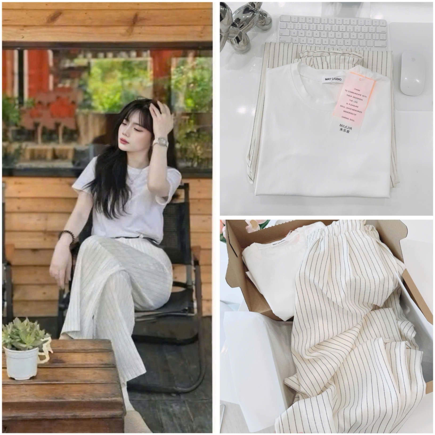 AS# SET ÁO TRẮNG QUẦN KẺ