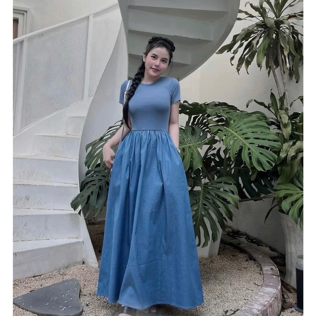 XẢ KHO VÁY XANH PHỐI JEAN