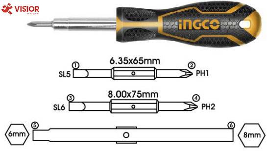 BỘ TUA VÍT 6 ĐẦU INGCO AKISD0608