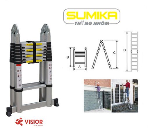 THANG NHÔM RÚT ĐÔI ĐAI NHỰA SUMIKA SK 380D 3.8M (MẪU KHÔNG CÒN SẢN XUẤT, ĐỔI SANG SK 380D NEW - CHỐNG TRƯỢT)