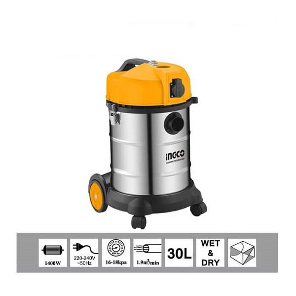 MÁY HÚT BỤI CÔNG NGHIỆP ƯỚT/KHÔ INGCO 30L 1400W VC14301