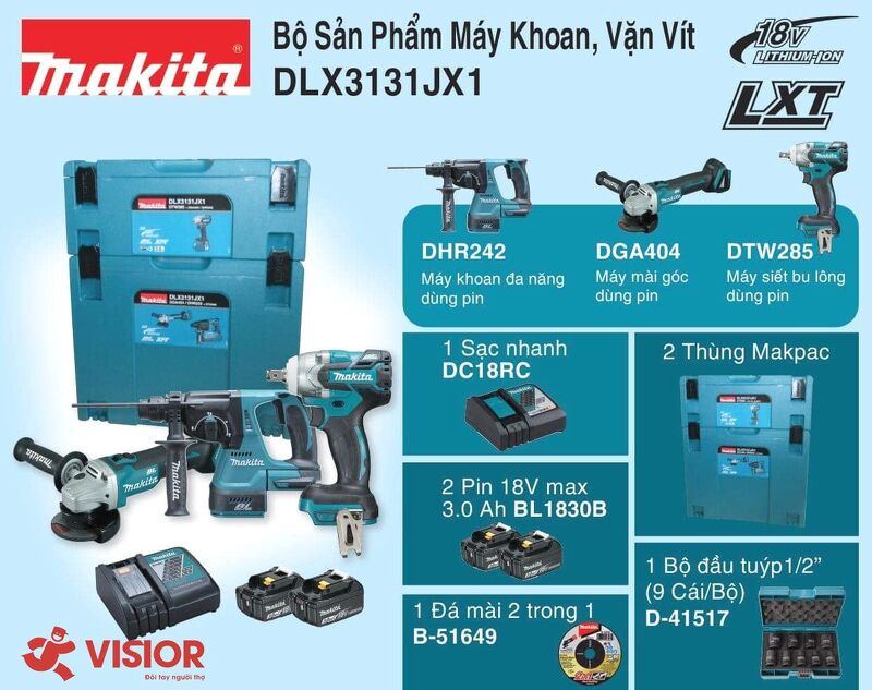 BỘ MÁY KHOAN VÀ VẶN ỐC DÙNG PIN 18V MAKITA DLX3131JX1