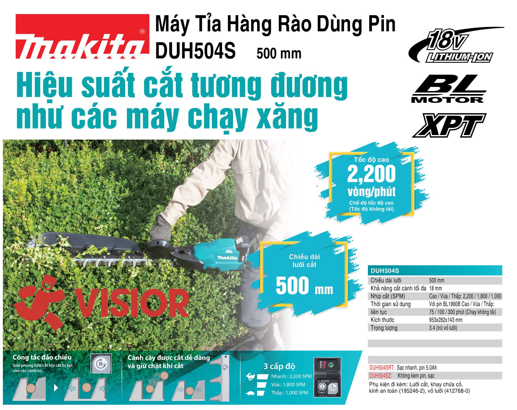 MÁY TỈA HÀNG RÀO DÙNG PIN 18V MAKITA DUH504SZ