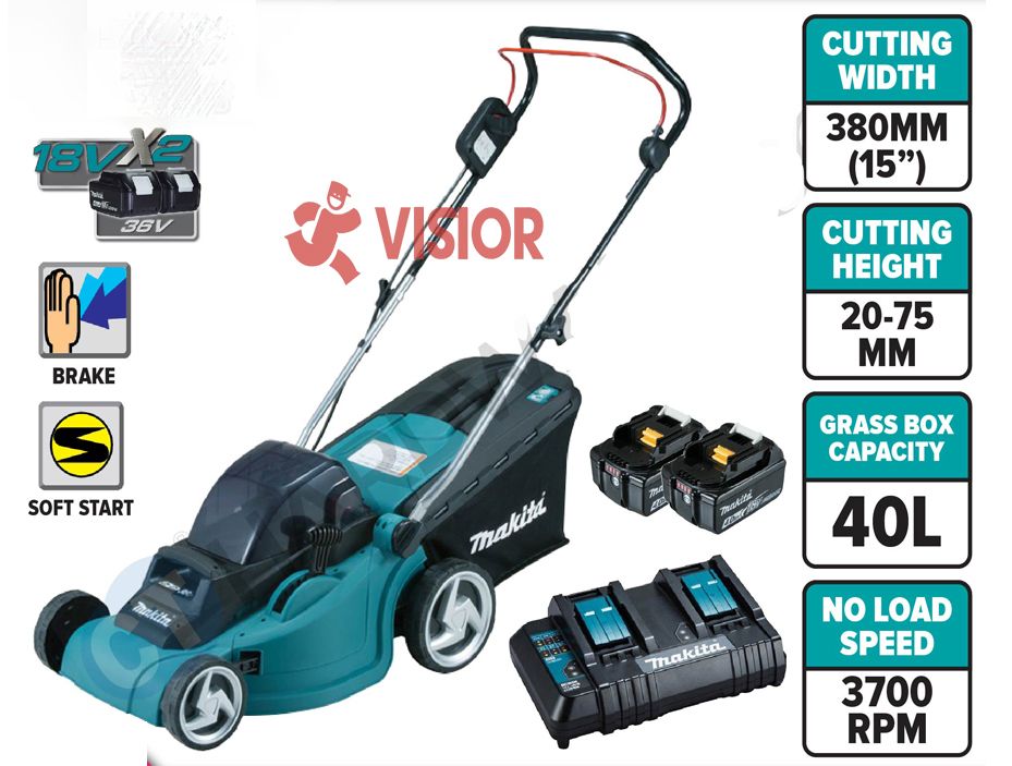 MÁY CẮT CỎ ĐẨY DÙNG PIN 18V MAKITA (380MM)(18VX2) DLM382CM2