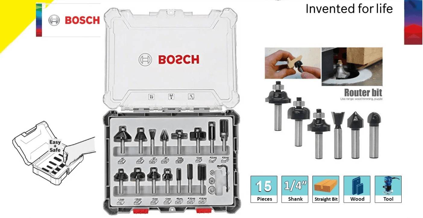 BỘ MŨI PHAY HỖN HỢP 15 MÓN BOSCH (MỚI) 2607017473