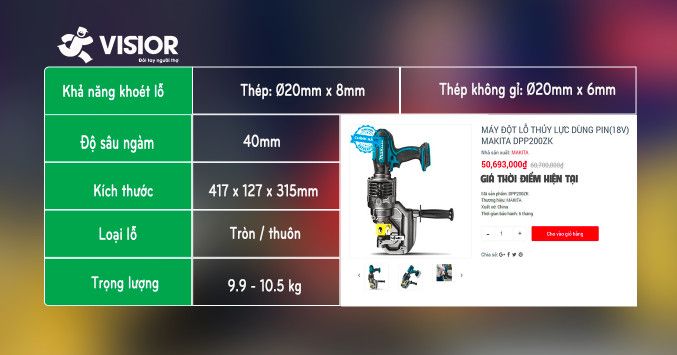 MÁY ĐỘT LỖ THỦY LỰC DÙNG PIN(18V) MAKITA DPP200ZK