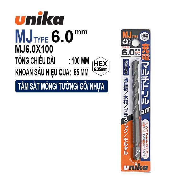 MŨI KHOAN ĐA NĂNG CHUÔI LỤC GIÁC UNIKA MJ6.0X100mm